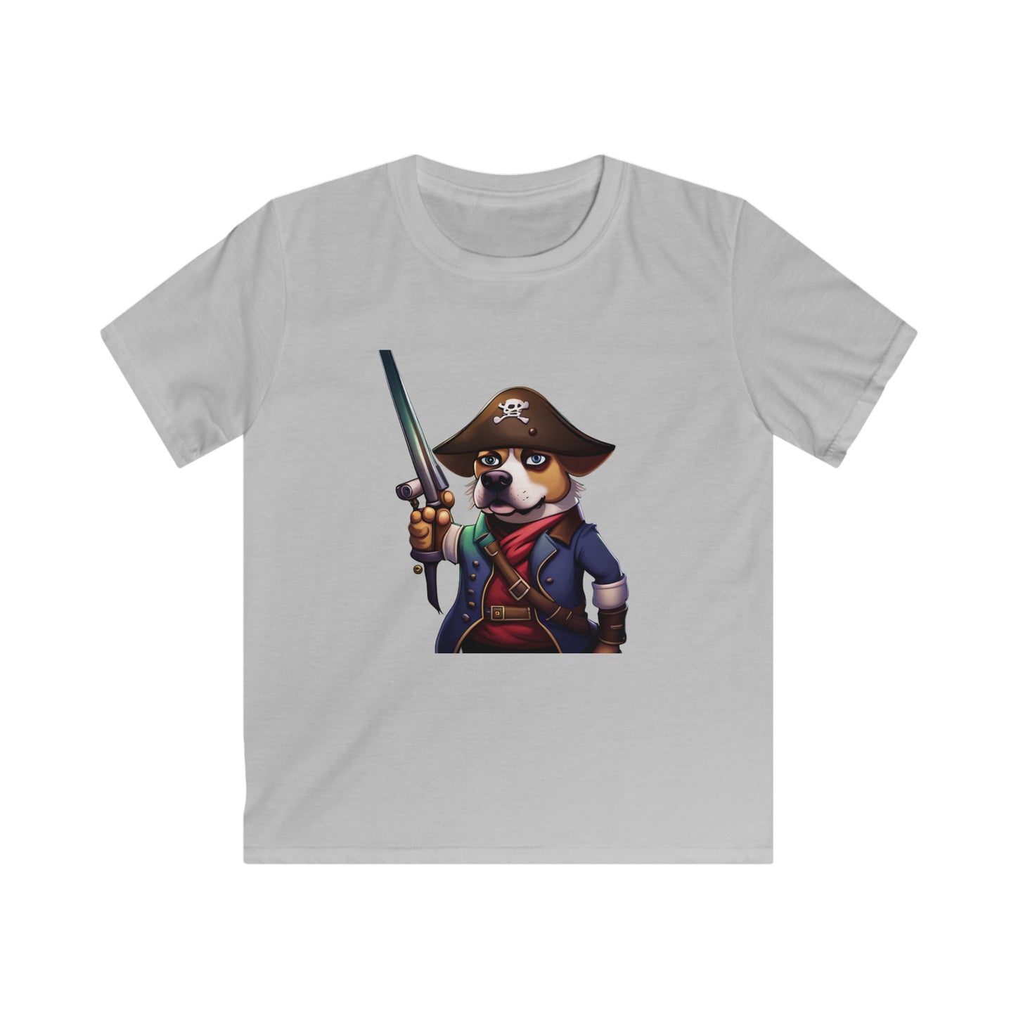 T Shirt: Pirate Dog Kids Softstyle Tee - Fun and Unique Children's Clothing - Great for Playtime - Perfect Gift for Little Adventurers