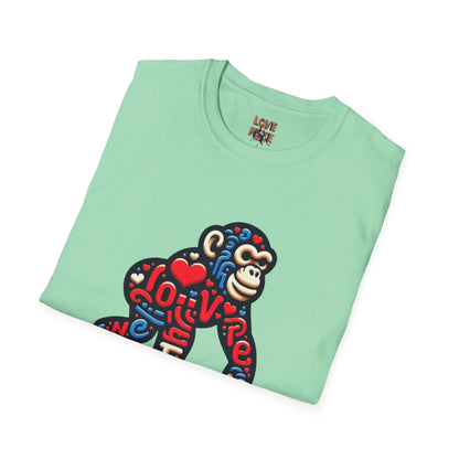 T-Shirt Love Monkey - Unisex Softstyle Casual Wear, Fashionable & Unique Gift for Friends, Family, Birthdays and More