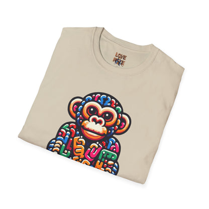 T-Shirt - Love Monkey Design, Trendy Unisex Softstyle Tee, Stylish & Cool Casual Wear, Perfect Gift for Any Occasion