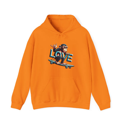 Hoodie Love Monkey Skate - Unisex Heavy Blend™ Hooded Sweatshirt, Comfy Skateboarding Apparel, Perfect Gift for Skaters