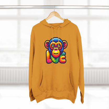 Hoodie with Love Monkey Design, Unisex Premium Crewneck, Stylish & Comfortable Outfit, Great Gift for Friends or Loved Ones