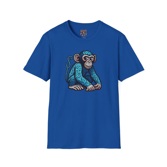 T-Shirt with Love Monkey Feeling Blue Design - Unisex Softstyle - Express Your Love - Unique Gift for Any Occasion