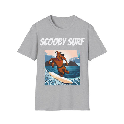 Scooby Surf T-Shirt Surfs Up - Unisex Softstyle Tee, Perfect for Beach Lovers & Water Sports Enthusiasts, Great Gift Idea