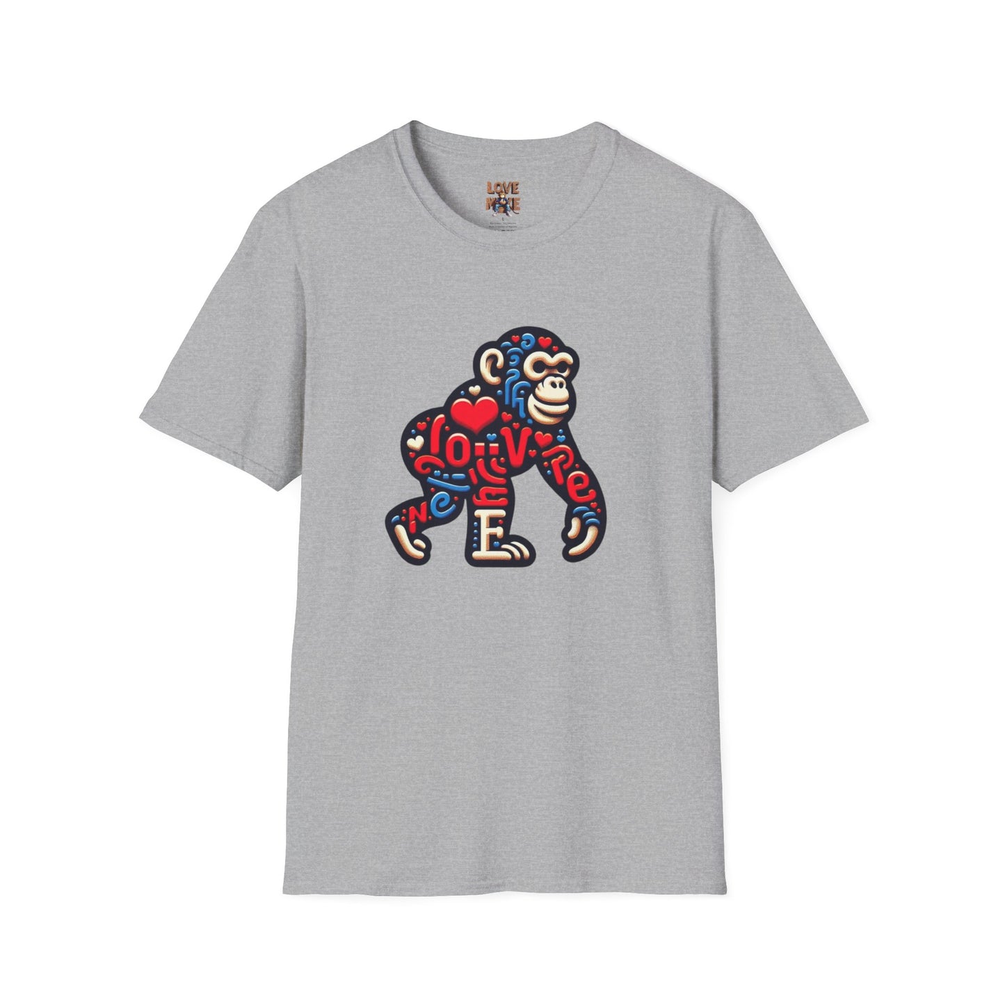 T-Shirt Love Monkey - Unisex Softstyle Casual Wear, Fashionable & Unique Gift for Friends, Family, Birthdays and More