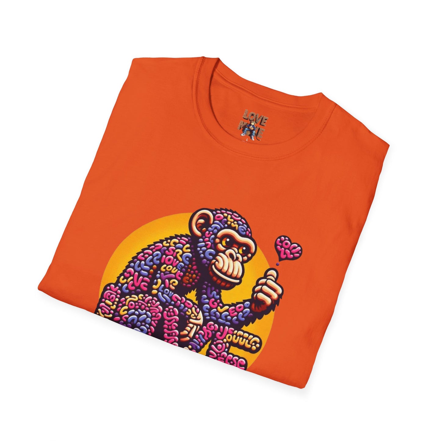 T-Shirt - Love Monkey Design, Trendy Unisex Softstyle Tee, Stylish & Cool Casual Wear, Perfect Gift for Any Occasion