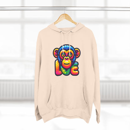 Hoodie with Love Monkey Design, Unisex Premium Crewneck, Stylish & Comfortable Outfit, Great Gift for Friends or Loved Ones