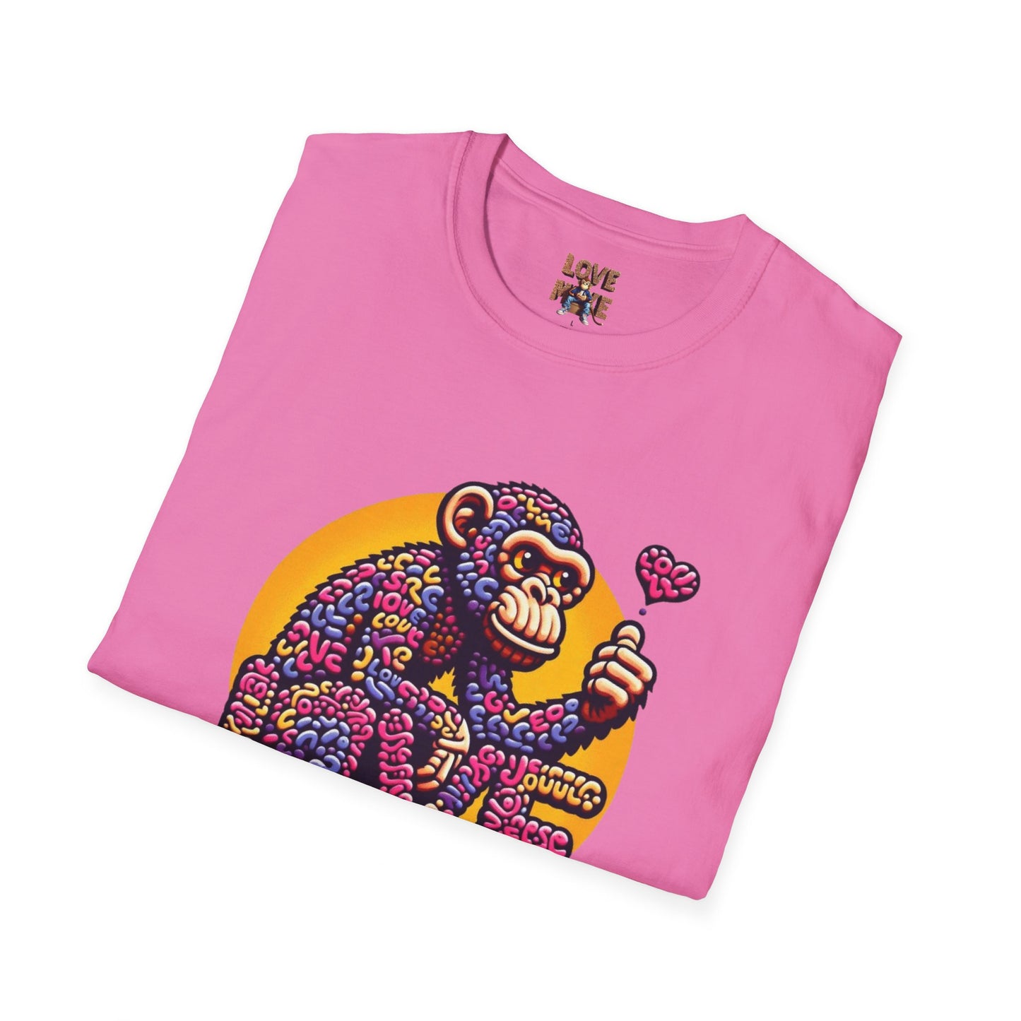 T-Shirt - Love Monkey Design, Trendy Unisex Softstyle Tee, Stylish & Cool Casual Wear, Perfect Gift for Any Occasion