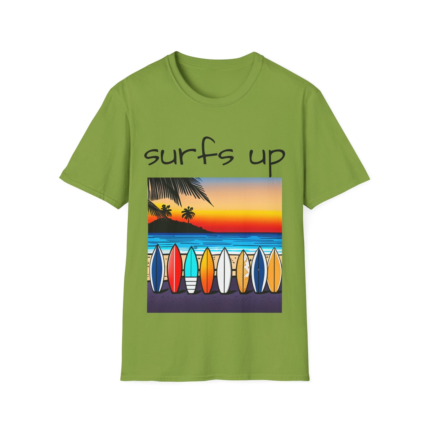 Surfing T-Shirt Surfs Up - Unisex Softstyle Tee, Perfect for Beach Lovers & Water Sports Enthusiasts, Great Gift Idea