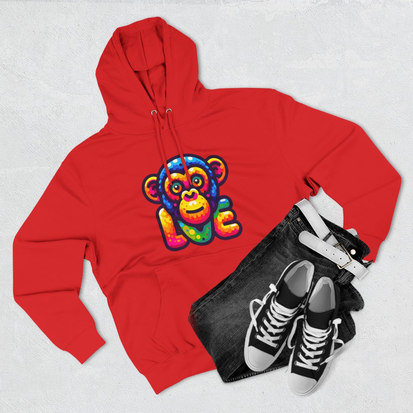 Hoodie with Love Monkey Design, Unisex Premium Crewneck, Stylish & Comfortable Outfit, Great Gift for Friends or Loved Ones