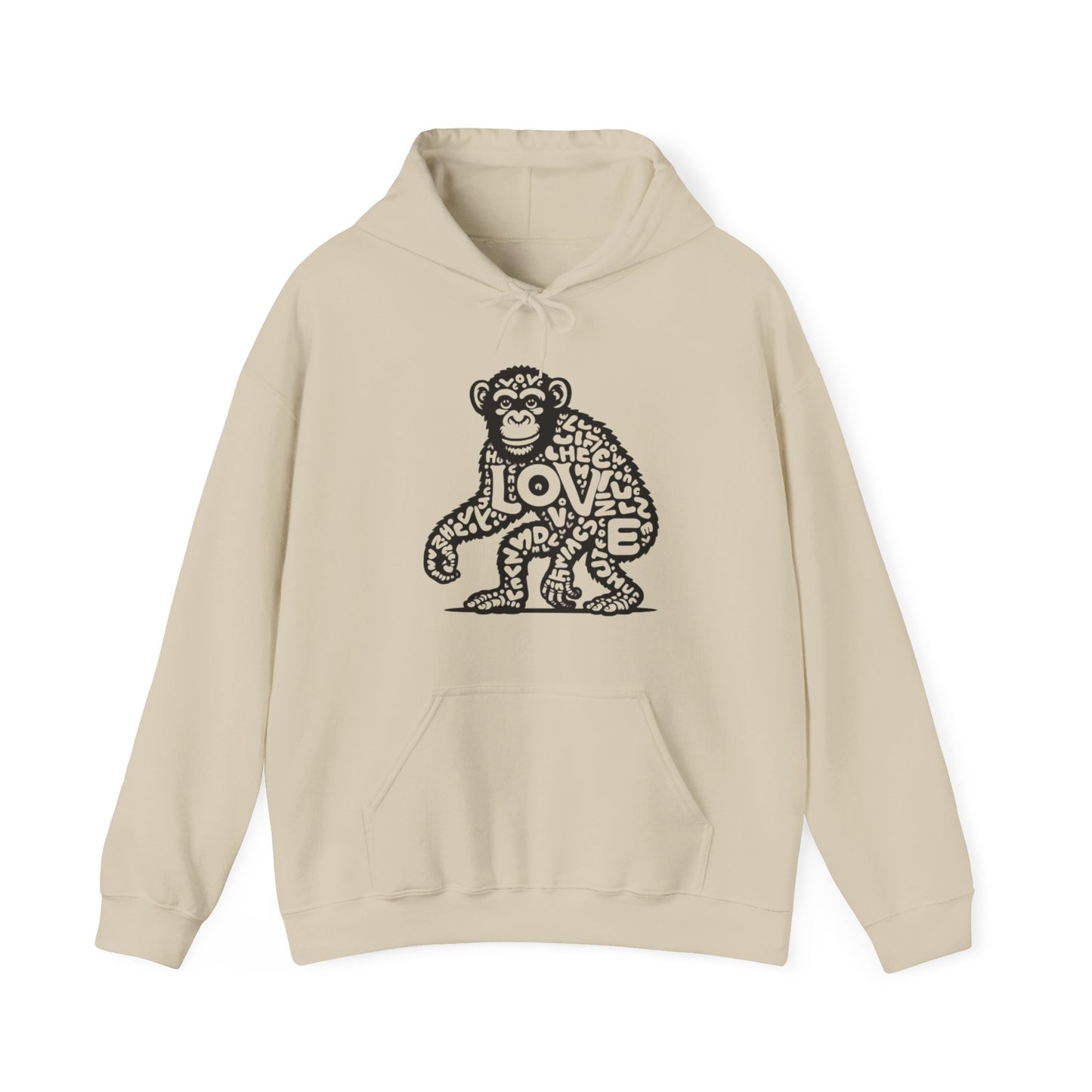 Hooded Sweatshirt Love Monkey Unisex Premium Crewneck, Cosy Comfy Warm Clothing, Perfect Gift for Couples, Valentine's Day Present