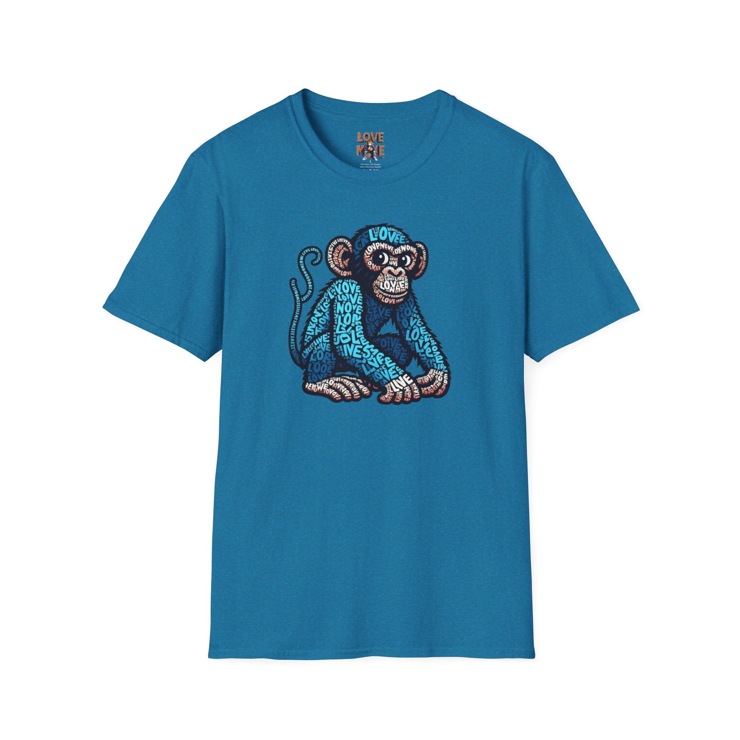 T-Shirt with Love Monkey Feeling Blue Design - Unisex Softstyle - Express Your Love - Unique Gift for Any Occasion