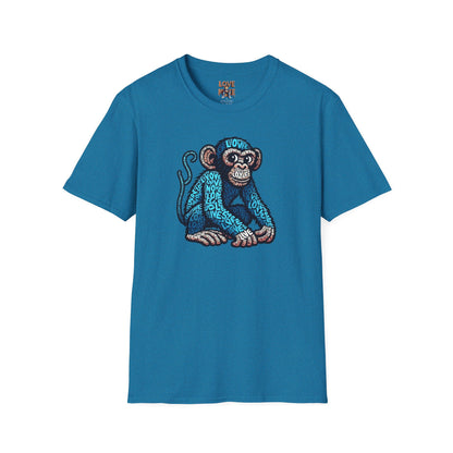 T-Shirt with Love Monkey Feeling Blue Design - Unisex Softstyle - Express Your Love - Unique Gift for Any Occasion