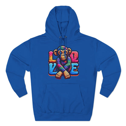 Hoodie with Love Monkey Design, Unisex Premium Crewneck, Stylish & Comfortable Outfit, Great Gift for Friends or Loved Ones