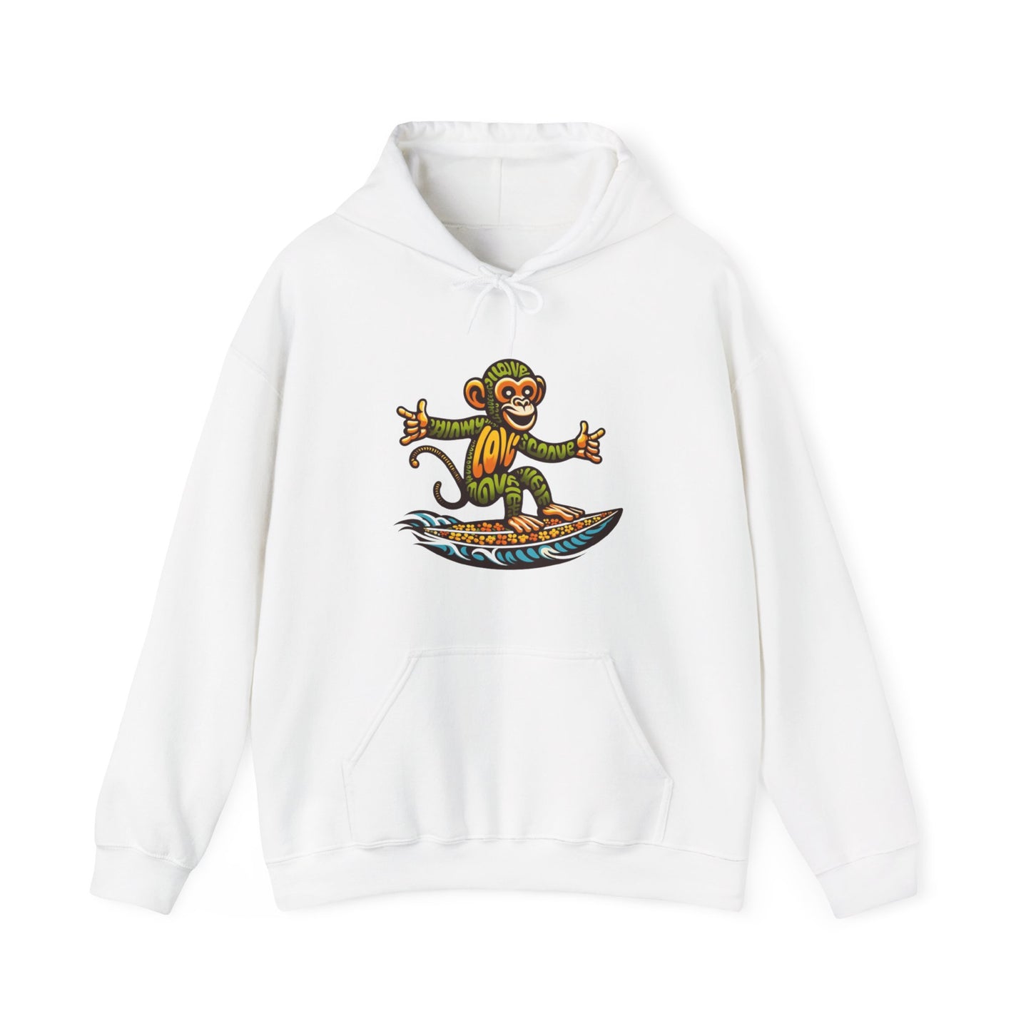 Hoodie Love Monkey Design, Cool Surfer Style Tee, Perfect for Beach Days, Great Gift for Surf Lovers