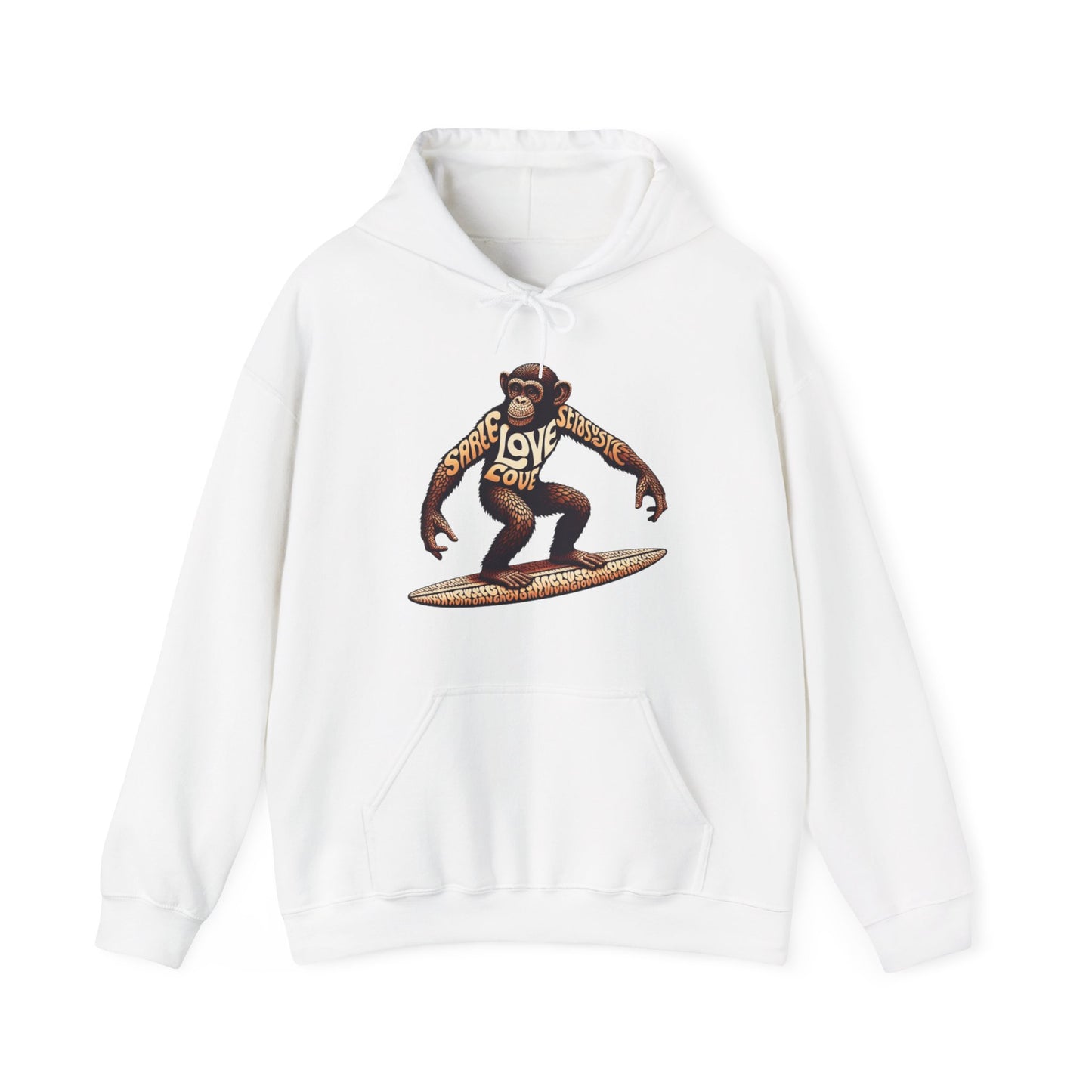 Love Monkey 70's Surfer Hoodie, Stylish Surfer Graphic Hoodie, Ideal for Beach Adventures, Unique Gift for Surf Enthusiasts