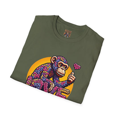 T-Shirt - Love Monkey Design, Trendy Unisex Softstyle Tee, Stylish & Cool Casual Wear, Perfect Gift for Any Occasion