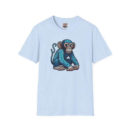 T-Shirt with Love Monkey Feeling Blue Design - Unisex Softstyle - Express Your Love - Unique Gift for Any Occasion