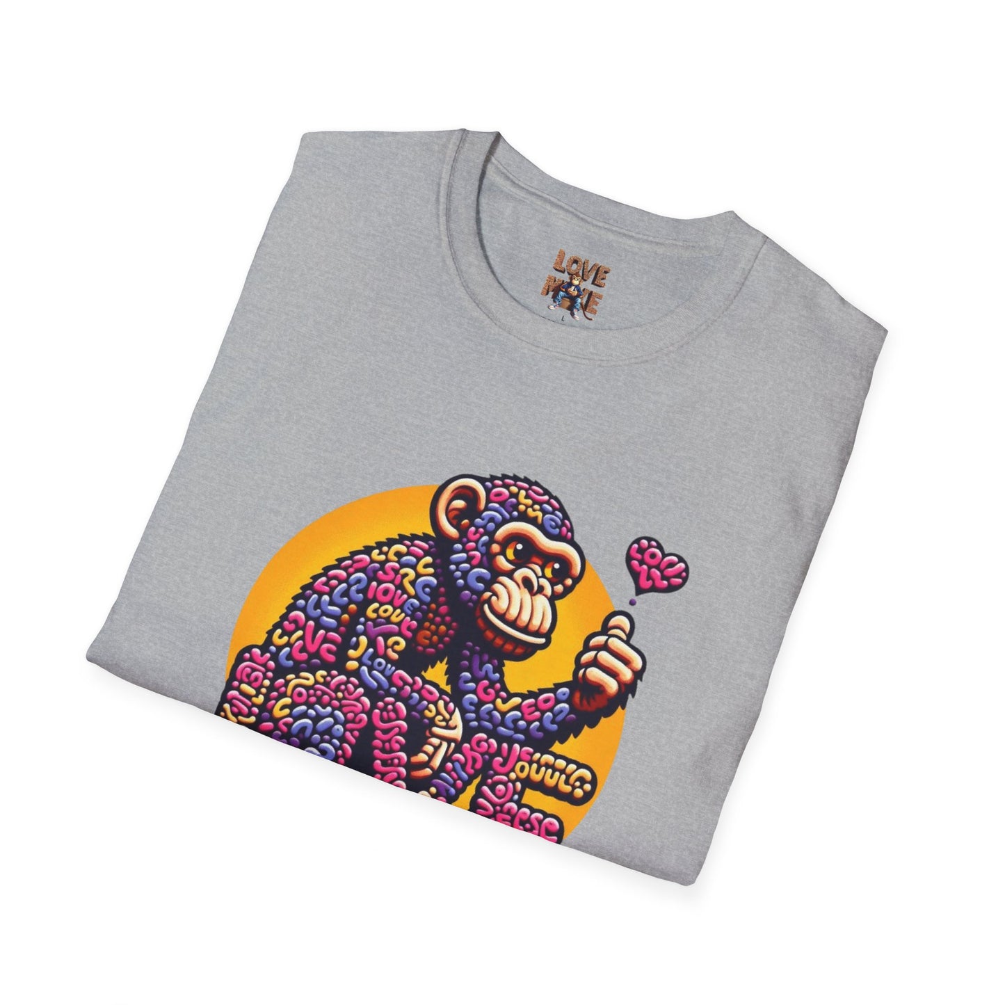 T-Shirt - Love Monkey Design, Trendy Unisex Softstyle Tee, Stylish & Cool Casual Wear, Perfect Gift for Any Occasion