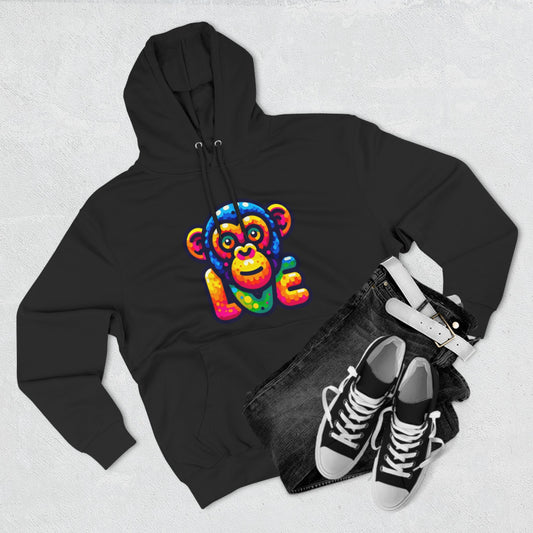 Hoodie with Love Monkey Design, Unisex Premium Crewneck, Stylish & Comfortable Outfit, Great Gift for Friends or Loved Ones