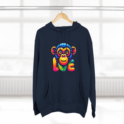 Hoodie with Love Monkey Design, Unisex Premium Crewneck, Stylish & Comfortable Outfit, Great Gift for Friends or Loved Ones