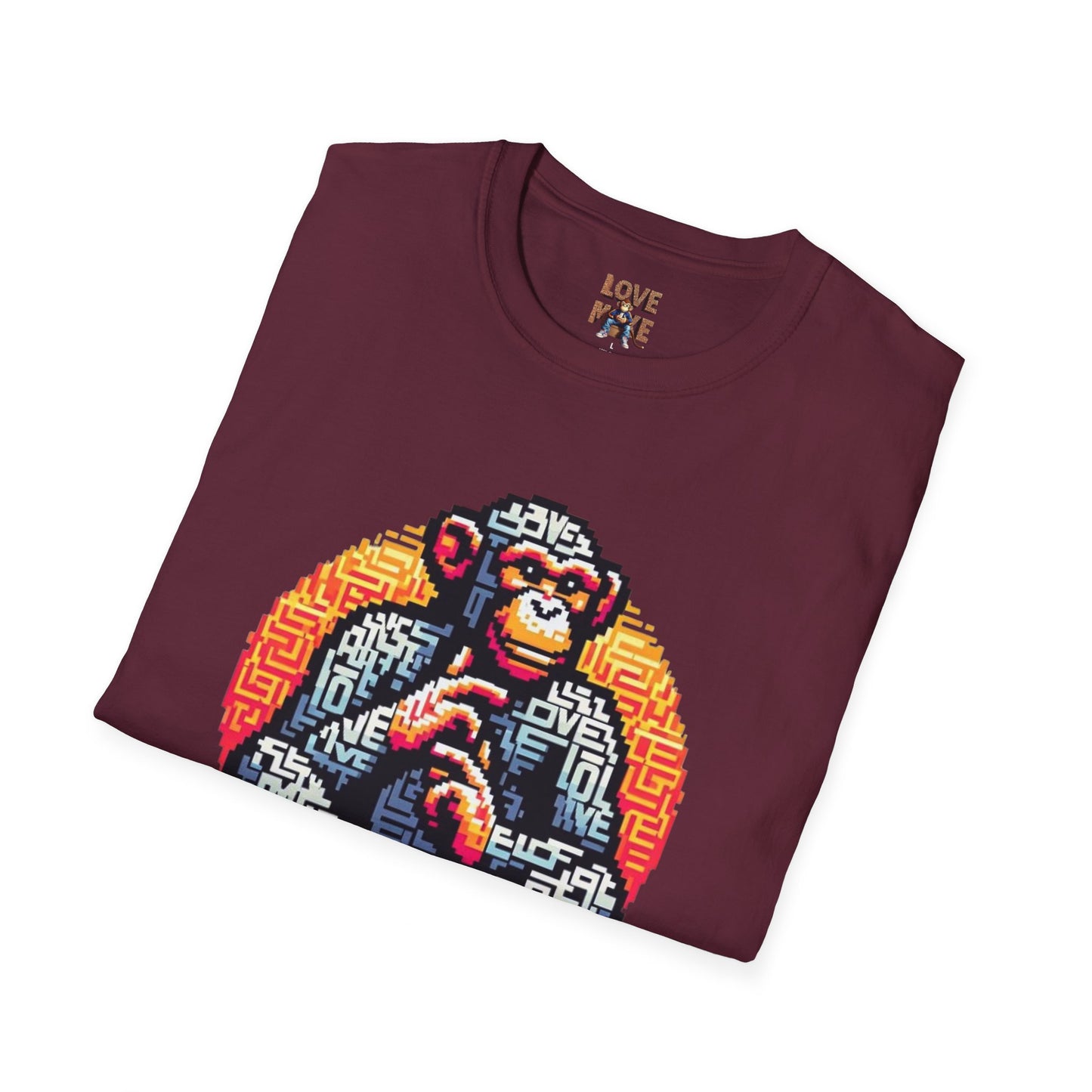 T-Shirt Love Monkey - Unisex Softstyle Casual Wear, Fashionable & Unique Gift for Friends, Family, Birthdays and More