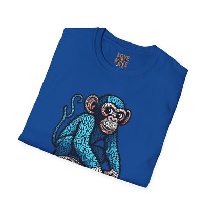 T-Shirt with Love Monkey Feeling Blue Design - Unisex Softstyle - Express Your Love - Unique Gift for Any Occasion