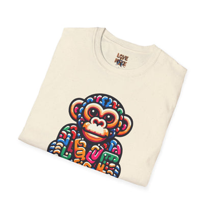 T-Shirt - Love Monkey Design, Trendy Unisex Softstyle Tee, Stylish & Cool Casual Wear, Perfect Gift for Any Occasion