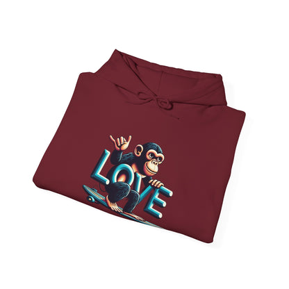 Hoodie Love Monkey Skate - Unisex Heavy Blend™ Hooded Sweatshirt, Comfy Skateboarding Apparel, Perfect Gift for Skaters