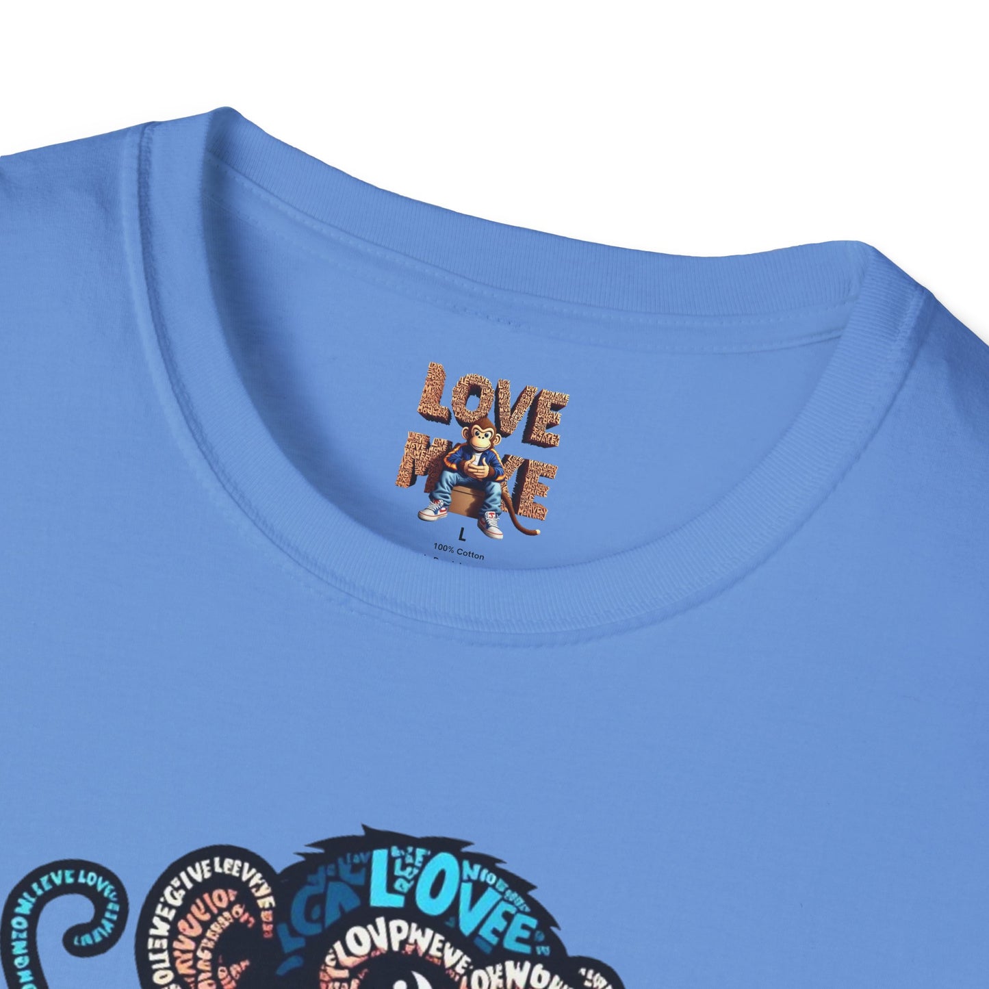 T-Shirt with Love Monkey Feeling Blue Design - Unisex Softstyle - Express Your Love - Unique Gift for Any Occasion