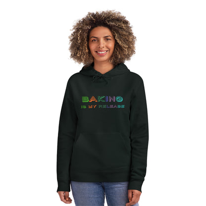 Introducing our cosy and stylish "Baking Is My Release" hoodie