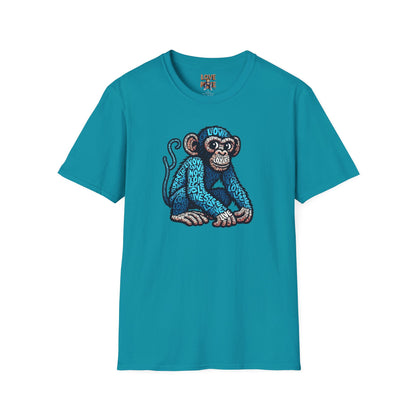 T-Shirt with Love Monkey Feeling Blue Design - Unisex Softstyle - Express Your Love - Unique Gift for Any Occasion