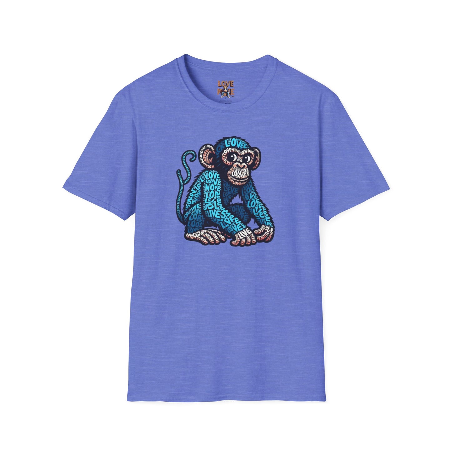 T-Shirt with Love Monkey Feeling Blue Design - Unisex Softstyle - Express Your Love - Unique Gift for Any Occasion