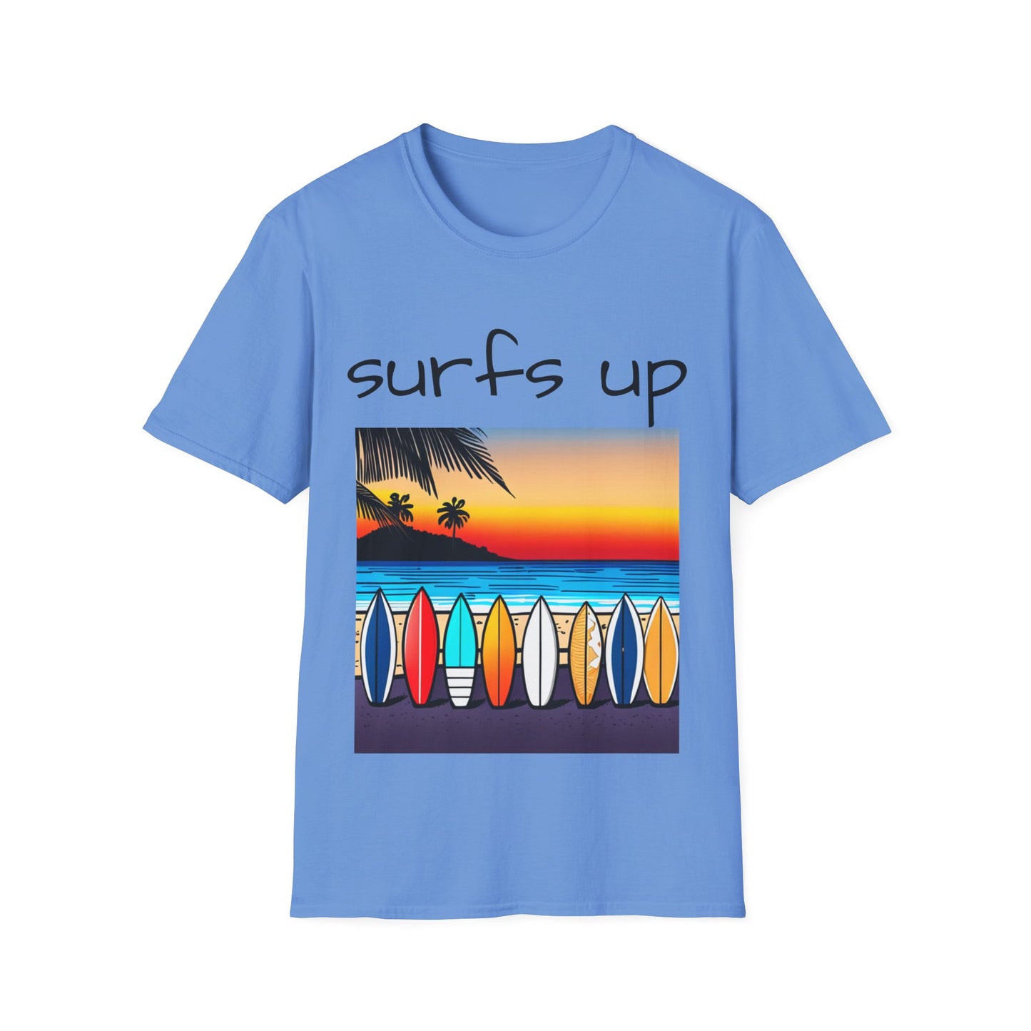 Surfing T-Shirt Surfs Up - Unisex Softstyle Tee, Perfect for Beach Lovers & Water Sports Enthusiasts, Great Gift Idea