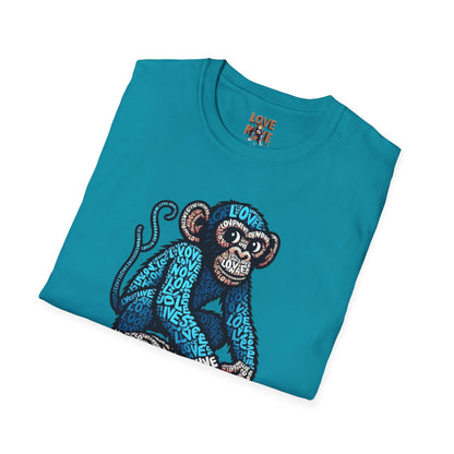 T-Shirt with Love Monkey Feeling Blue Design - Unisex Softstyle - Express Your Love - Unique Gift for Any Occasion