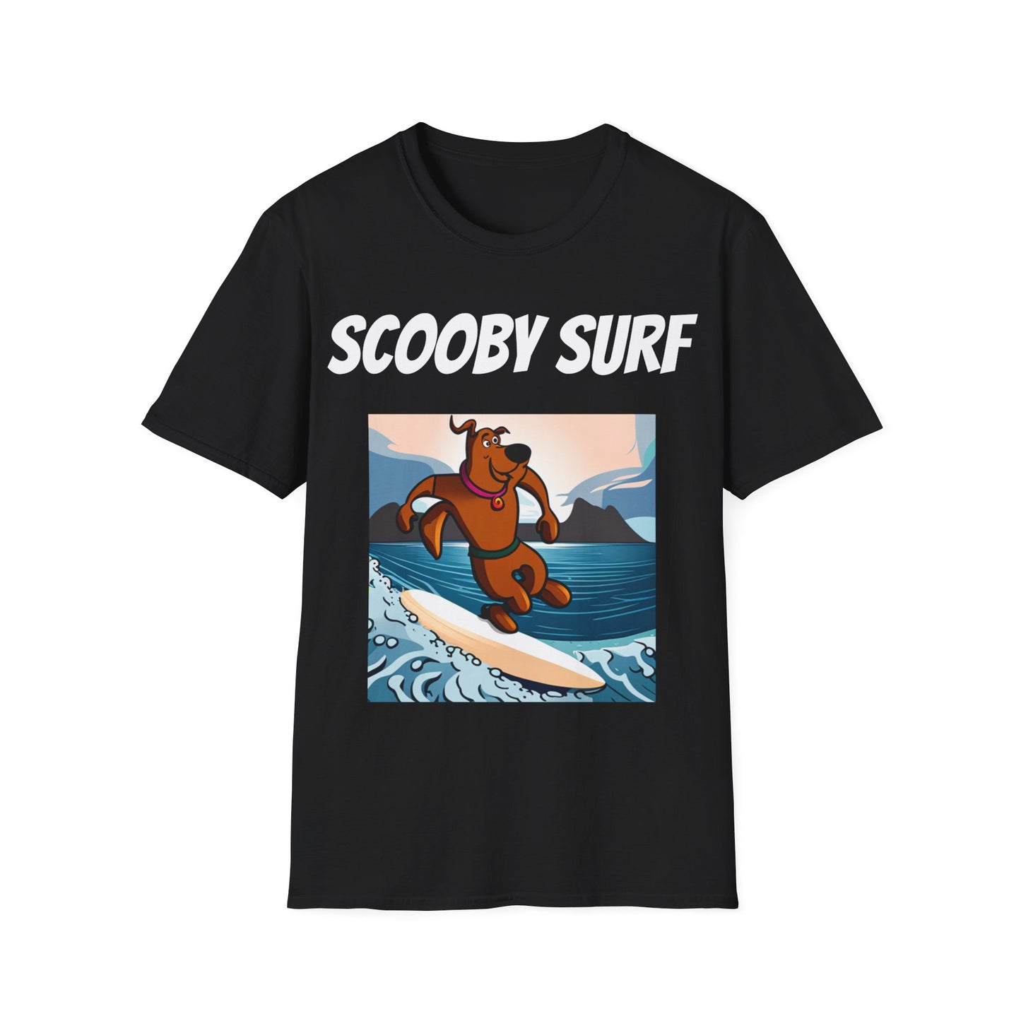 Scooby Surf T-Shirt Surfs Up - Unisex Softstyle Tee, Perfect for Beach Lovers & Water Sports Enthusiasts, Great Gift Idea