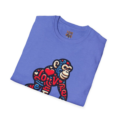 T-Shirt Love Monkey - Unisex Softstyle Casual Wear, Fashionable & Unique Gift for Friends, Family, Birthdays and More