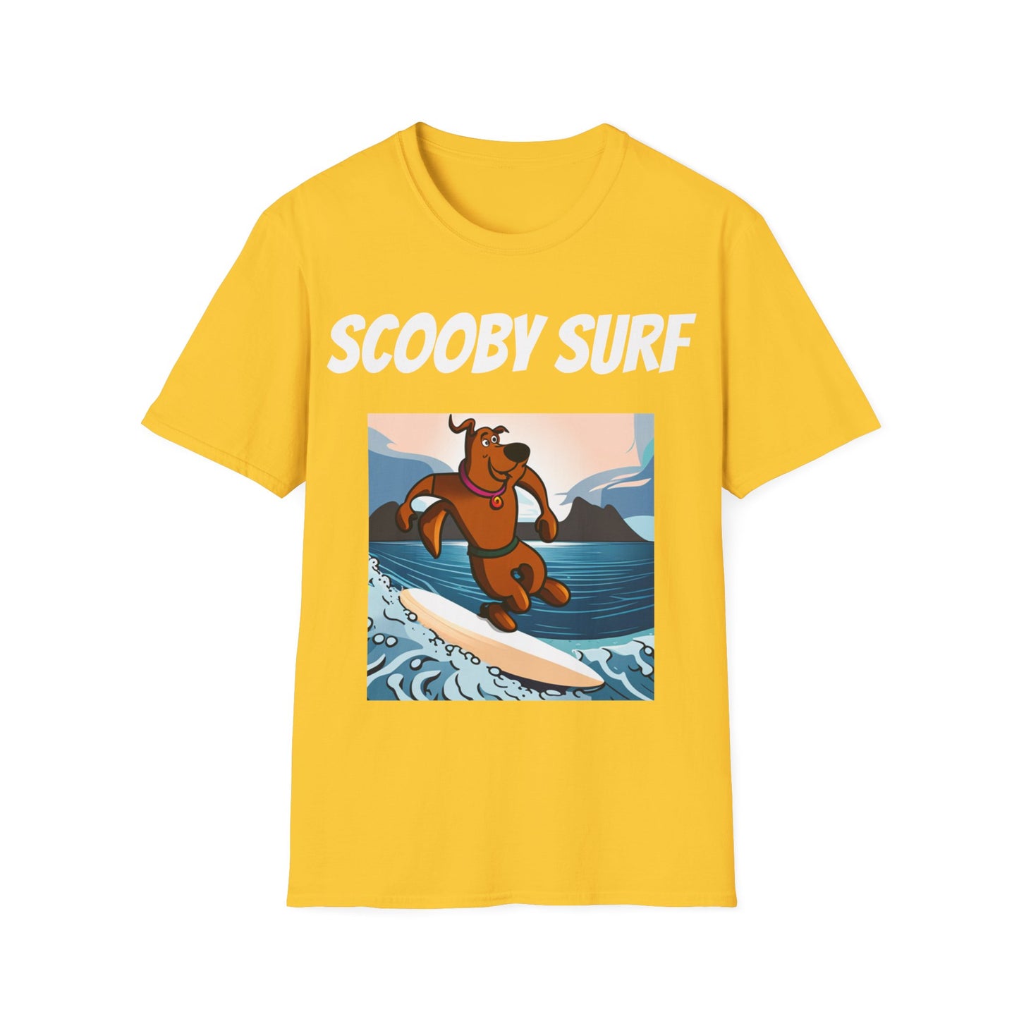 Scooby Surf T-Shirt Surfs Up - Unisex Softstyle Tee, Perfect for Beach Lovers & Water Sports Enthusiasts, Great Gift Idea