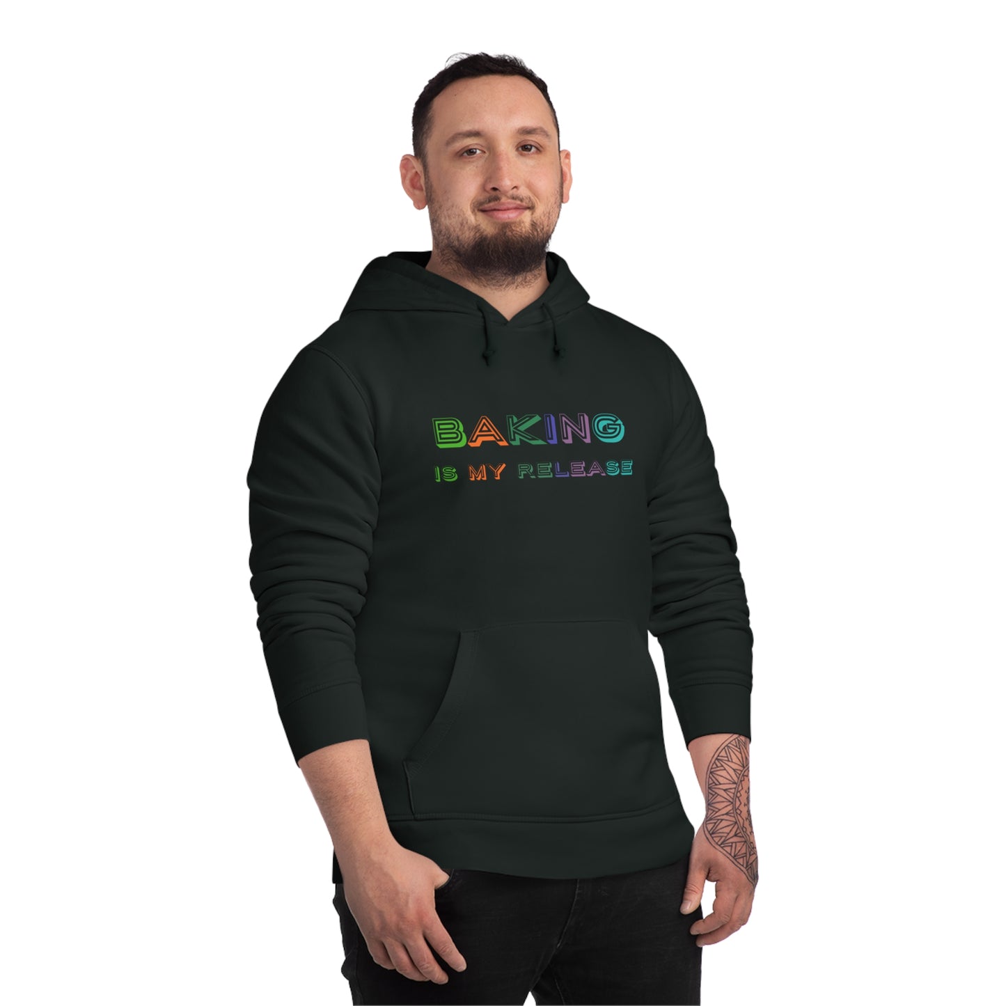 Introducing our cosy and stylish "Baking Is My Release" hoodie