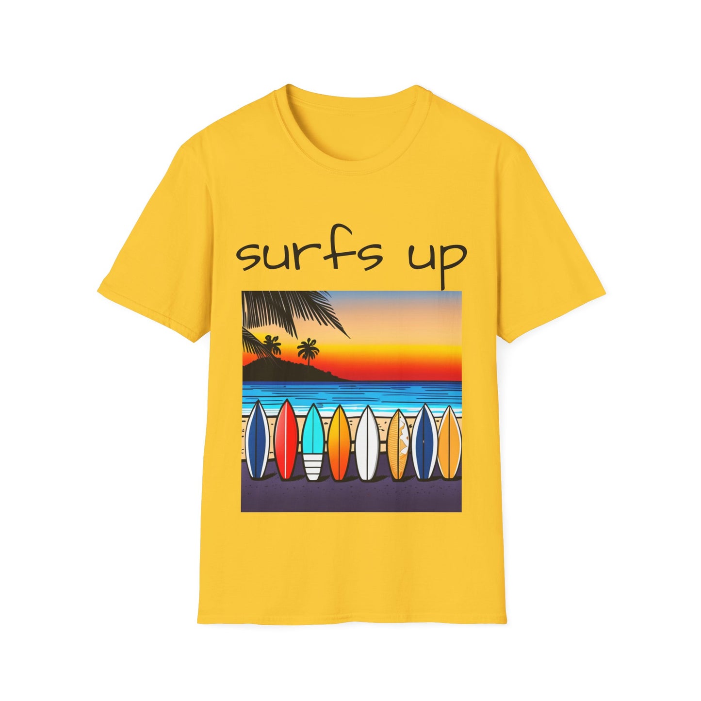 Surfing T-Shirt Surfs Up - Unisex Softstyle Tee, Perfect for Beach Lovers & Water Sports Enthusiasts, Great Gift Idea