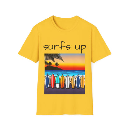 Surfing T-Shirt Surfs Up - Unisex Softstyle Tee, Perfect for Beach Lovers & Water Sports Enthusiasts, Great Gift Idea