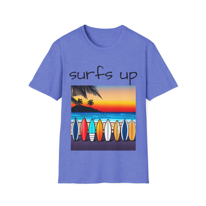 Surfing T-Shirt Surfs Up - Unisex Softstyle Tee, Perfect for Beach Lovers & Water Sports Enthusiasts, Great Gift Idea