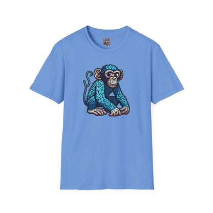 T-Shirt with Love Monkey Feeling Blue Design - Unisex Softstyle - Express Your Love - Unique Gift for Any Occasion