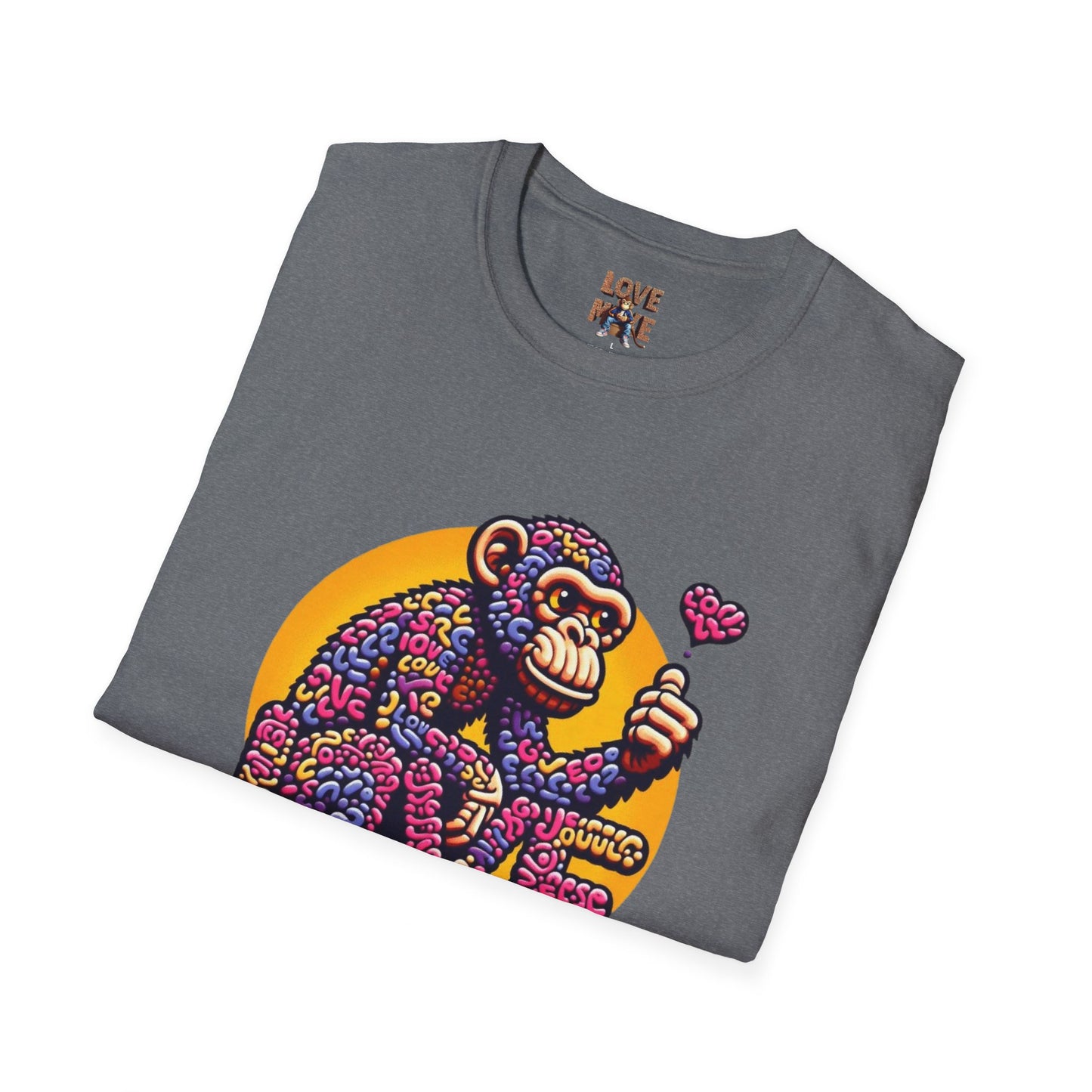 T-Shirt - Love Monkey Design, Trendy Unisex Softstyle Tee, Stylish & Cool Casual Wear, Perfect Gift for Any Occasion