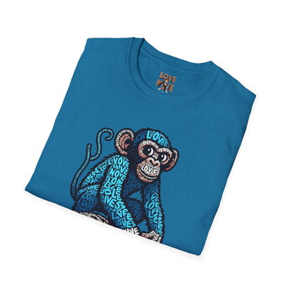 T-Shirt with Love Monkey Feeling Blue Design - Unisex Softstyle - Express Your Love - Unique Gift for Any Occasion