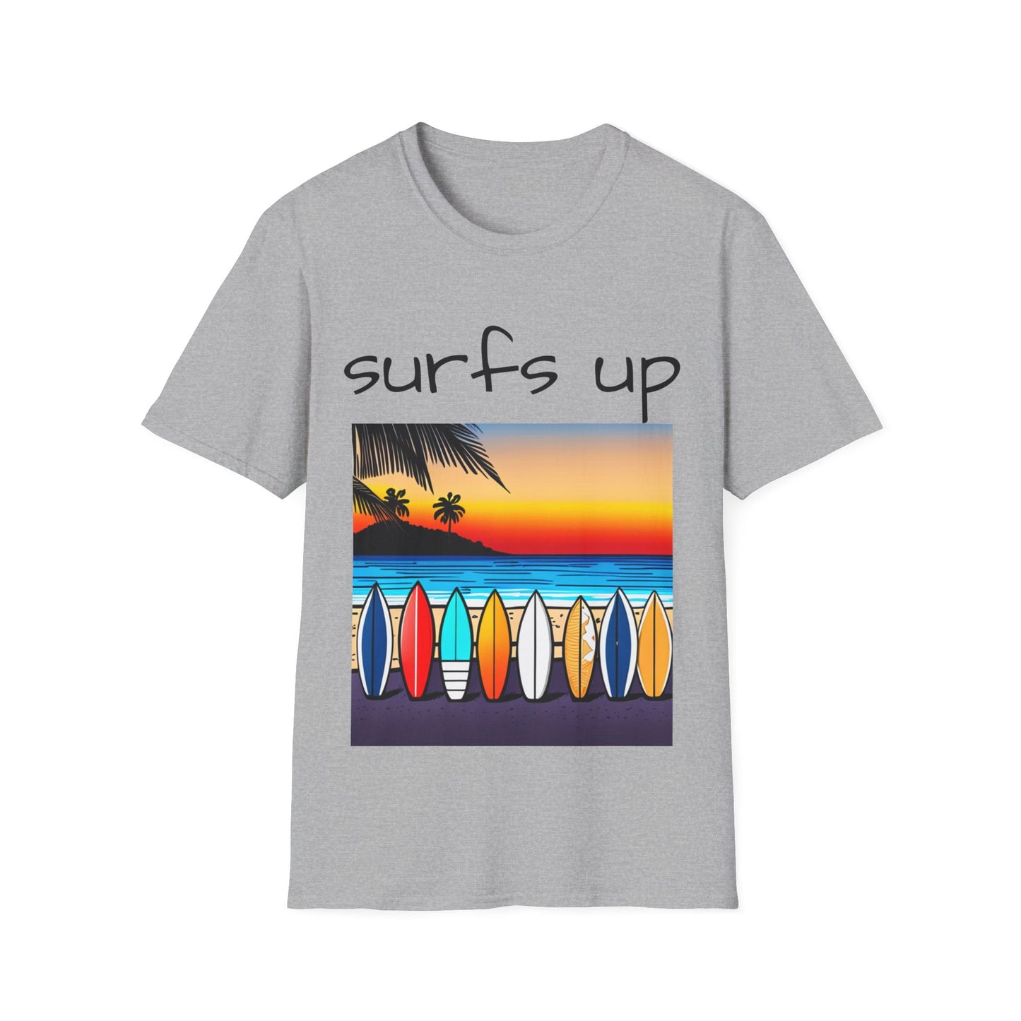 Surfing T-Shirt Surfs Up - Unisex Softstyle Tee, Perfect for Beach Lovers & Water Sports Enthusiasts, Great Gift Idea