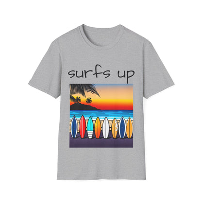 Surfing T-Shirt Surfs Up - Unisex Softstyle Tee, Perfect for Beach Lovers & Water Sports Enthusiasts, Great Gift Idea