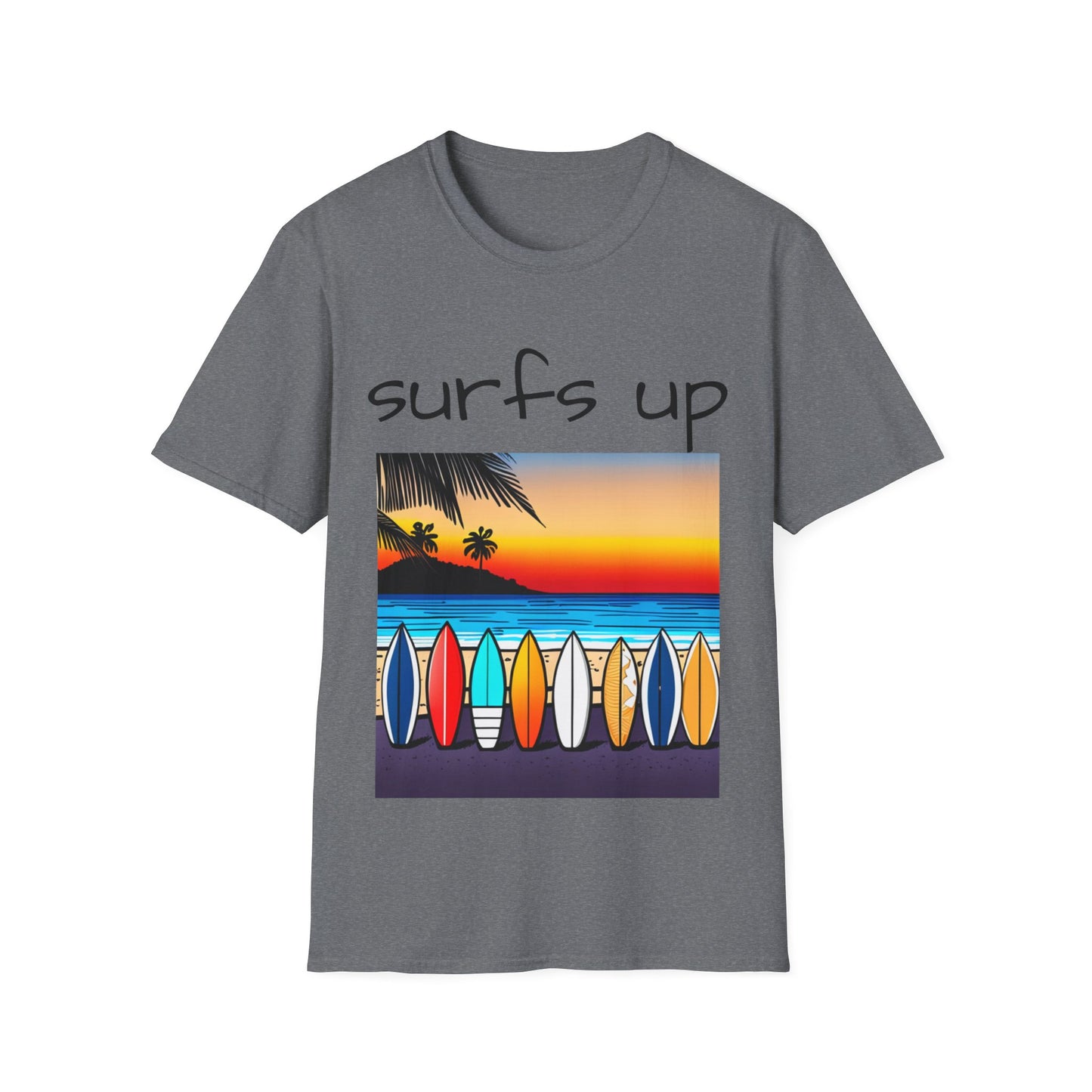 Surfing T-Shirt Surfs Up - Unisex Softstyle Tee, Perfect for Beach Lovers & Water Sports Enthusiasts, Great Gift Idea