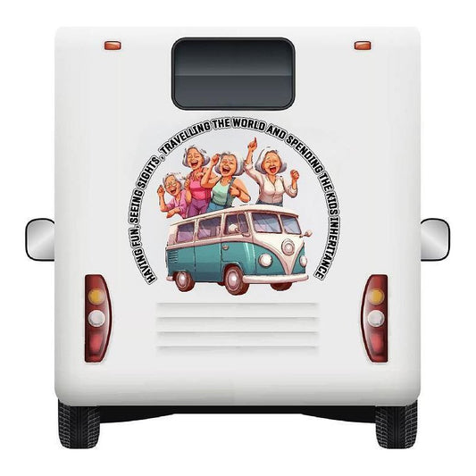 Spending The Kids Inheritance, 4 partying ladies , Motorhome Camper Decal Vinyl