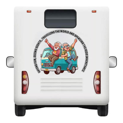 Spending The Kids Inheritance, 2 Men Dancing  Motorhome Camper Decal Vinyl