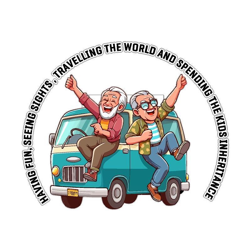 Spending The Kids Inheritance, 2 Men Dancing  Motorhome Camper Decal Vinyl